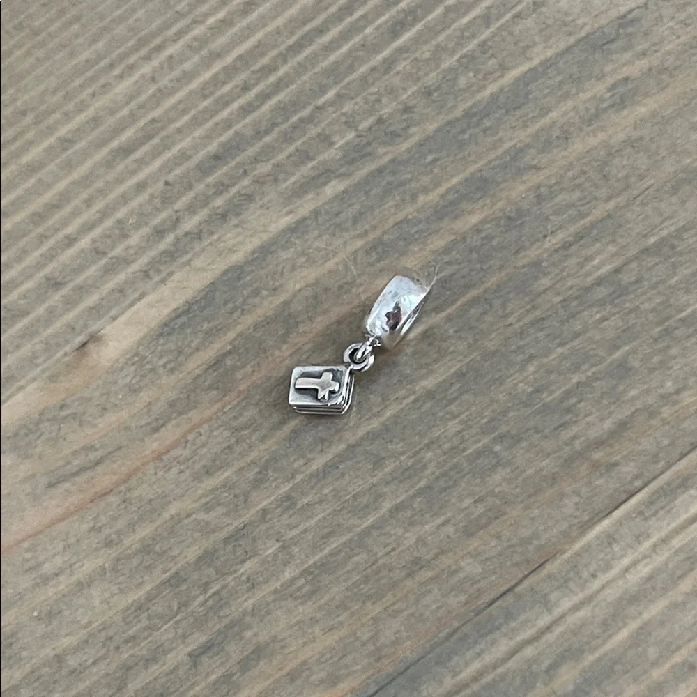 Retired Sterling Silver and 14K Yellow Gold Bible Dangle Bead with Cross - Picture 4 of 5